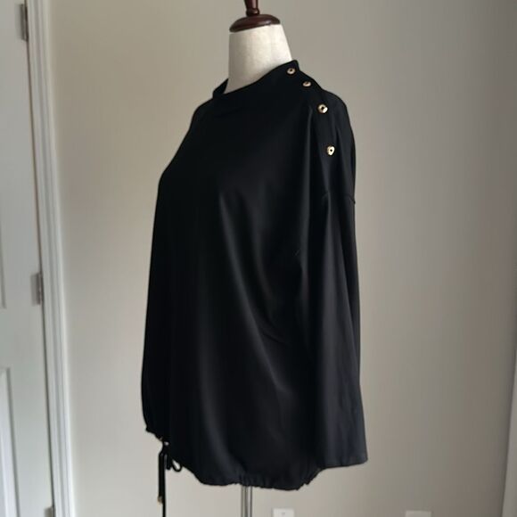 Chico’s Button-Shoulder Long Sleeve Drawstring Bottom Crewneck Shirt Black 20/22 - Picture 3 of 12